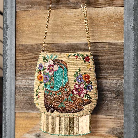 MARY FRANCES Vintage Floral Embellished Beaded Bag with Fringe - Picture 1 of 11